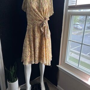 Nicole Miller Yellow Floral Midi Dress
